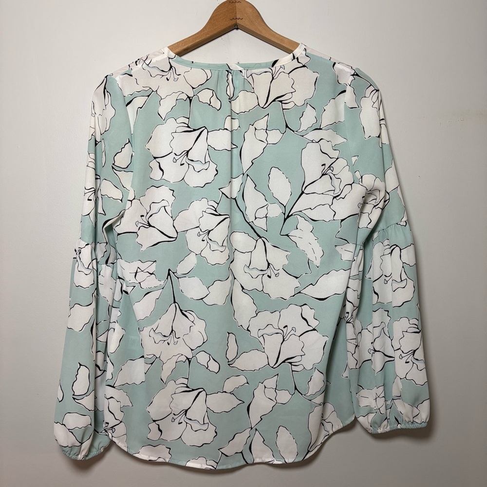 Karl Lagerfeld Paris Mint Floral Tie-Neck Balloon Sleeve Chiffon Blouse Sz Sm - Picture 5 of 8